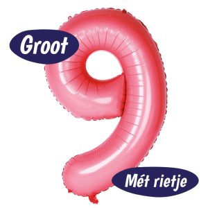 Folieballon Cijfer 9 – Roze – 70cm