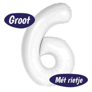 Folieballon Cijfer 6 – Wit – 70cm